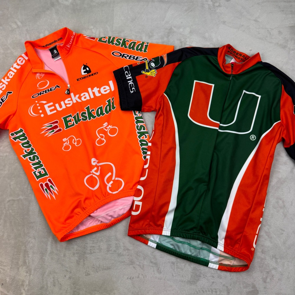 Lot of 2 Men's Cycling Jerseys 40 L Miami Hurricanes & Etxeondo Euskaltel Orbea‎